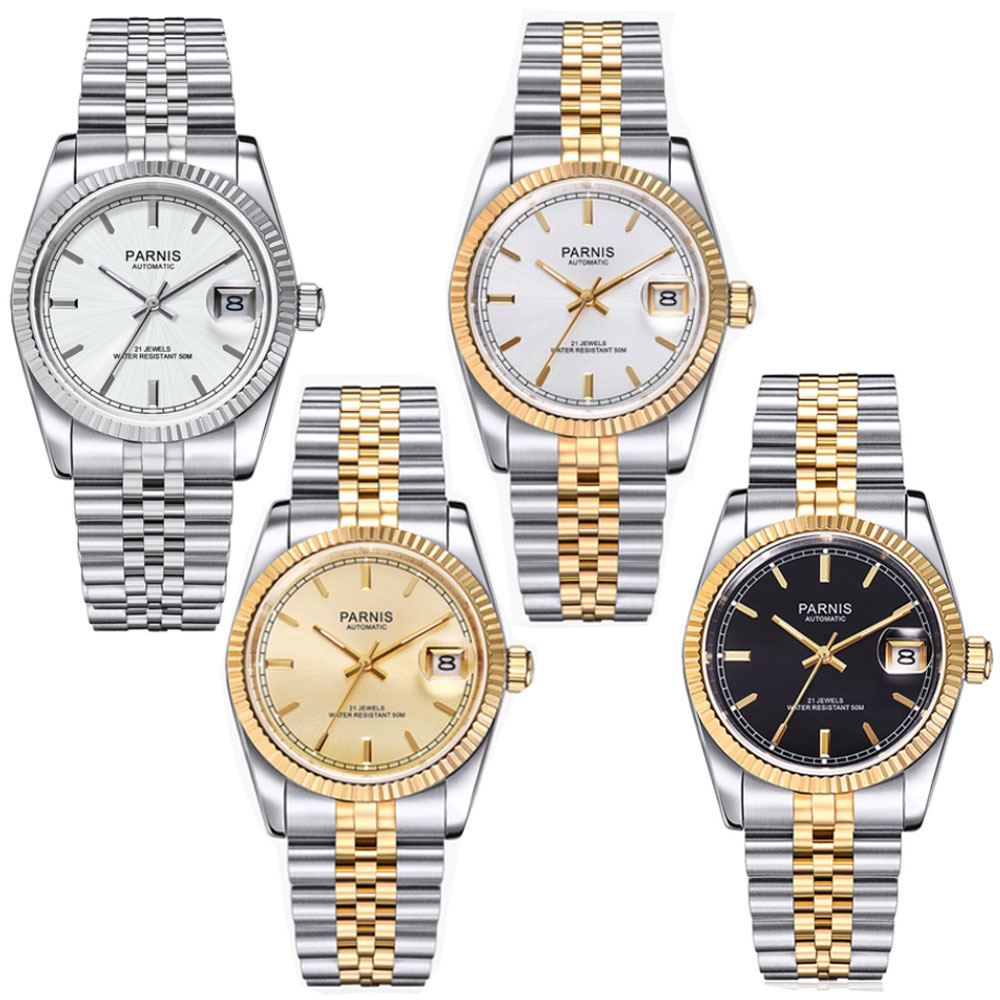 Parnis 36mm Mens Automatic Wat - Luxury Watch Gold And Black 评论和价格