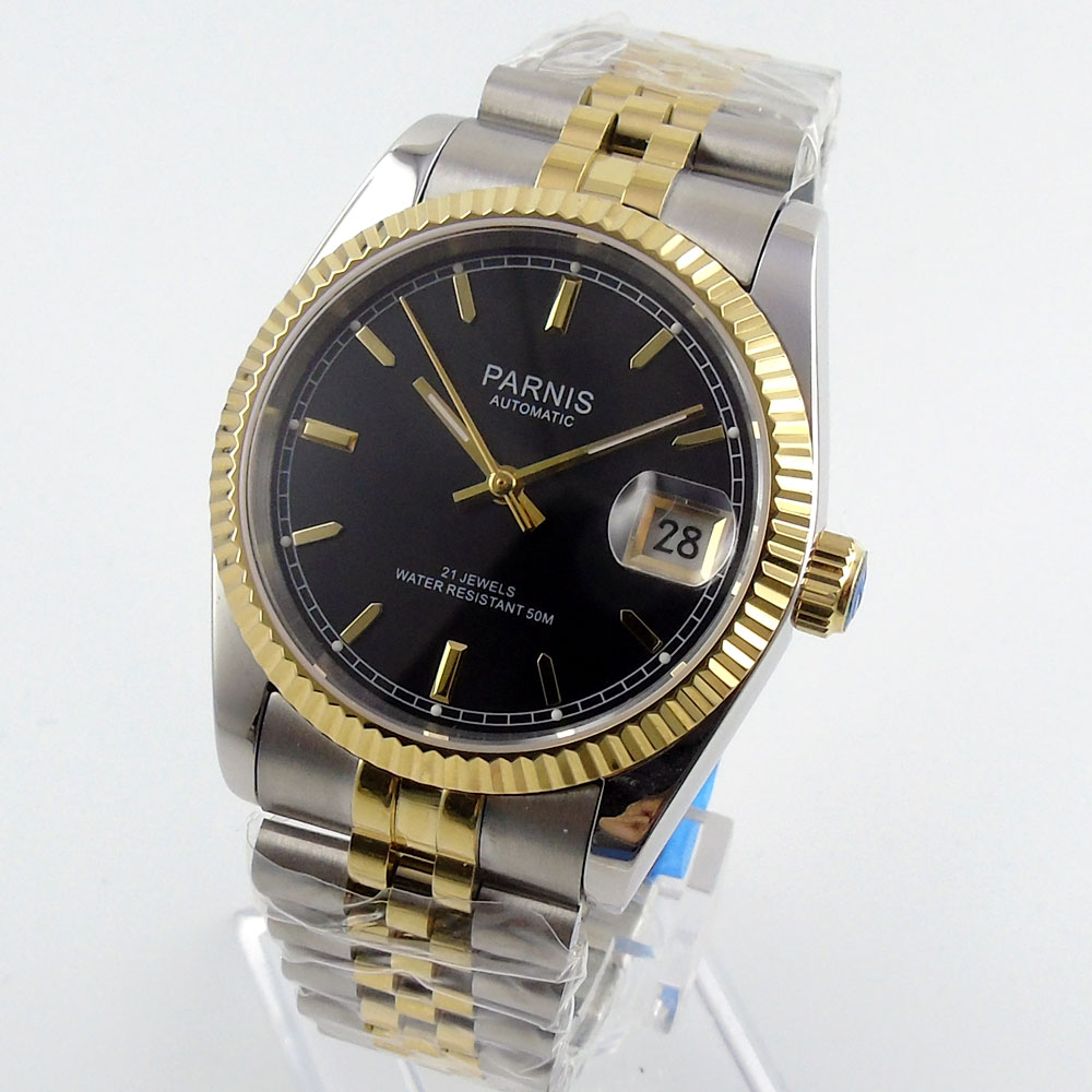 Parnis 36mm Mens Automatic Wat - Luxury Watch Gold And Black 评论和价格