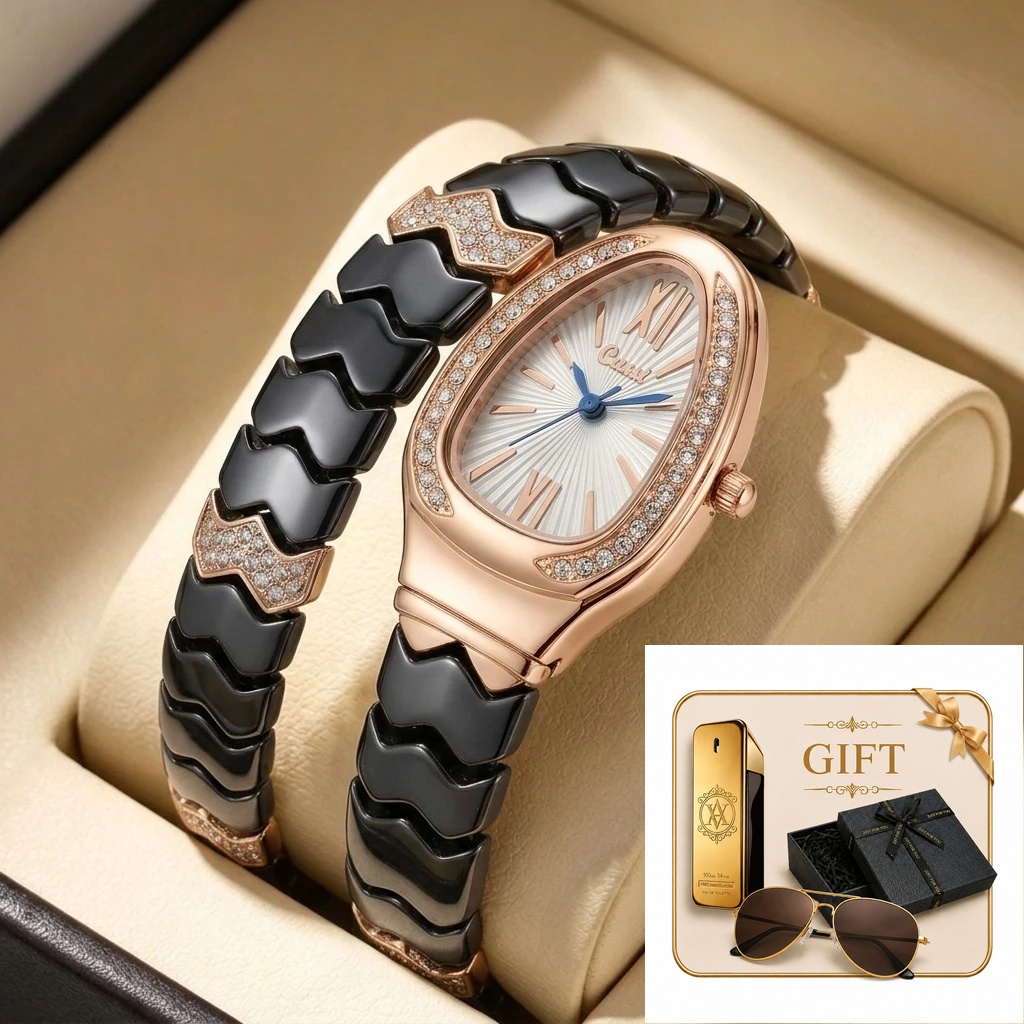 4pc Ladies Black and Rose Gold - Luxury Watch Gold And Black 评论和价格