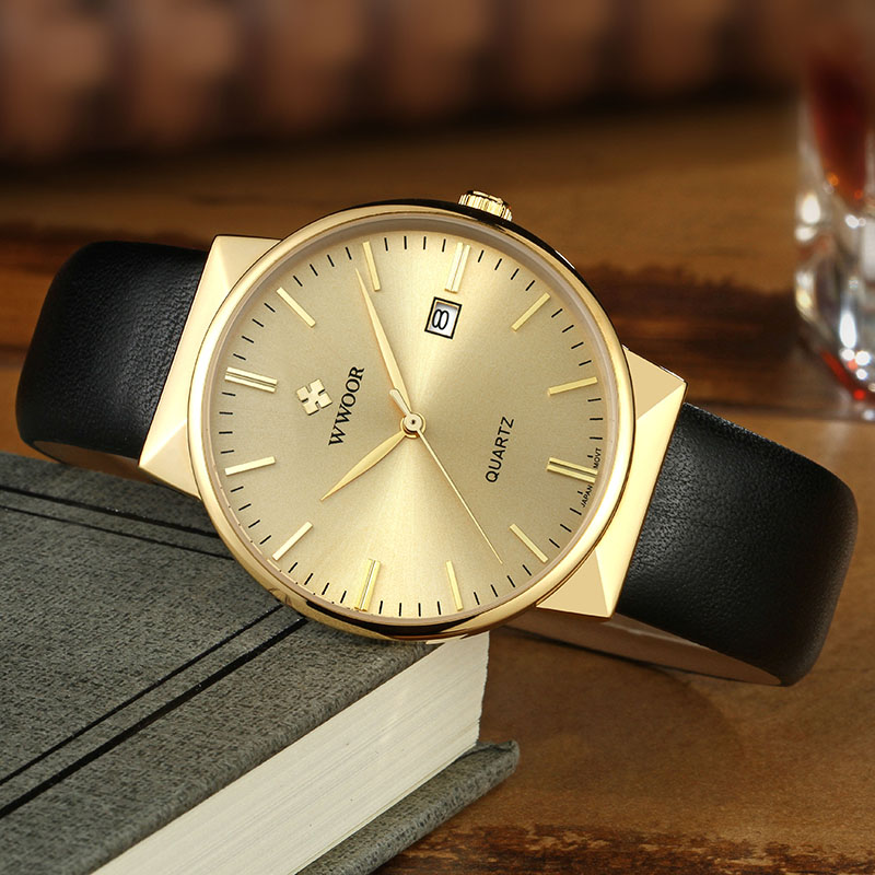 WWOOR Men's Watches Top Brand  - Luxury Watch Gold And Black 评论和价格