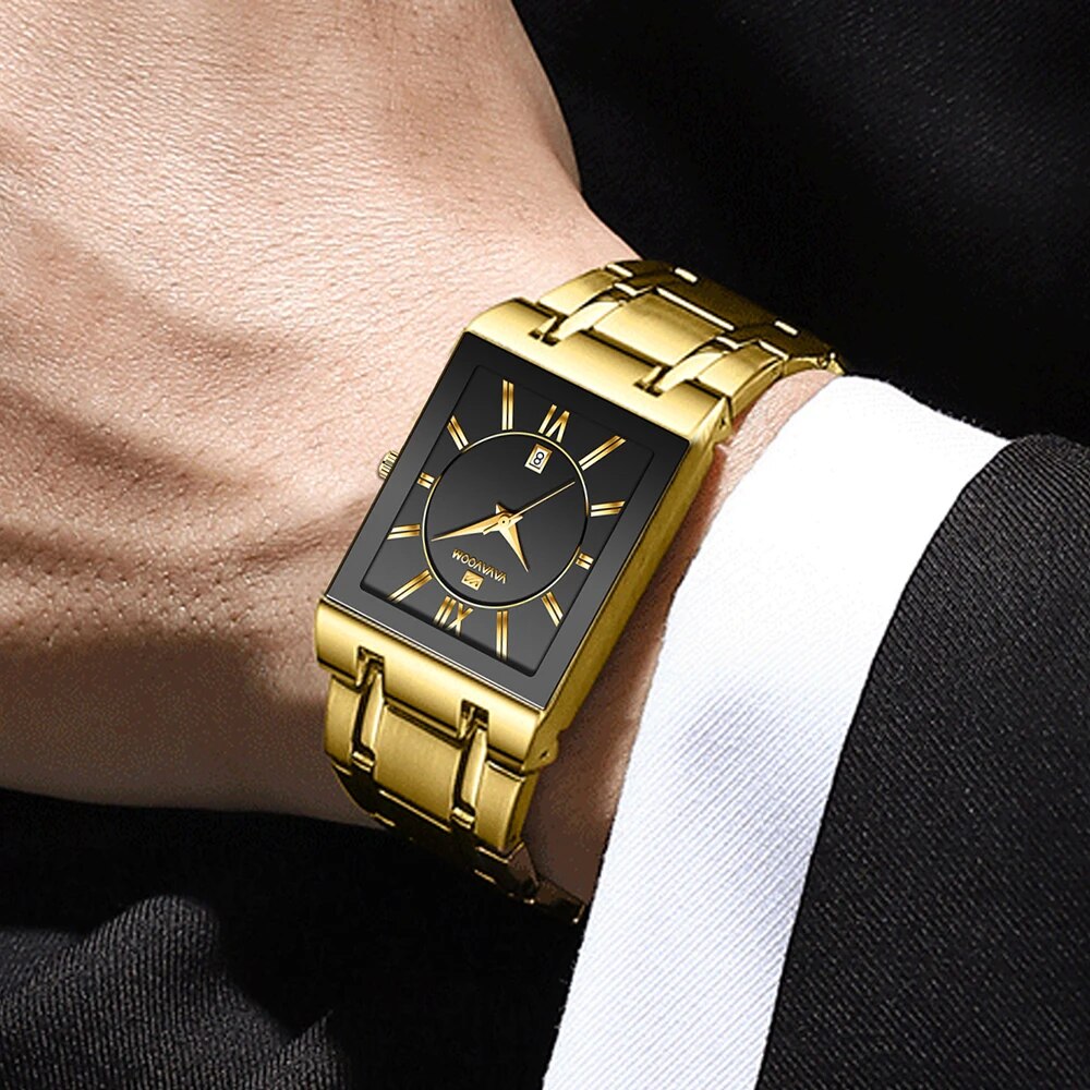 Men Business Watch Simple Desi - Luxury Watch Gold And Black 评论和价格